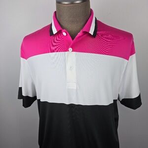 PUMA Nineties Golf Polo Shirt Fuchsia Pink Black White Mens Size XL